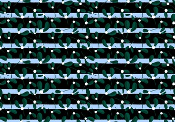 Fototapeta premium Winter floral Christmas seamless berries branches mistletoe pattern for wrapping paper and fabrics and packaging