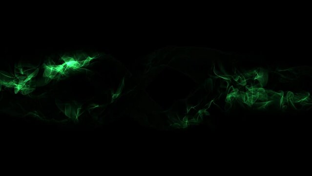 Waving green psychedelic dark physical smoke on black gradient, motion abstract corporate, cosmos and futuristic style background