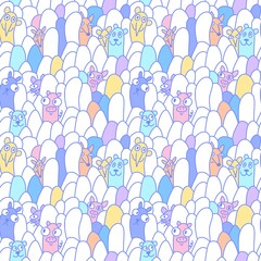Cartoon animals and stones seamless doodle monsters pattern for wrapping paper and kids clothes print