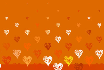 Light Orange vector background with hearts.