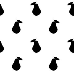 seamless pattern with black silhouette of pear on a white background.