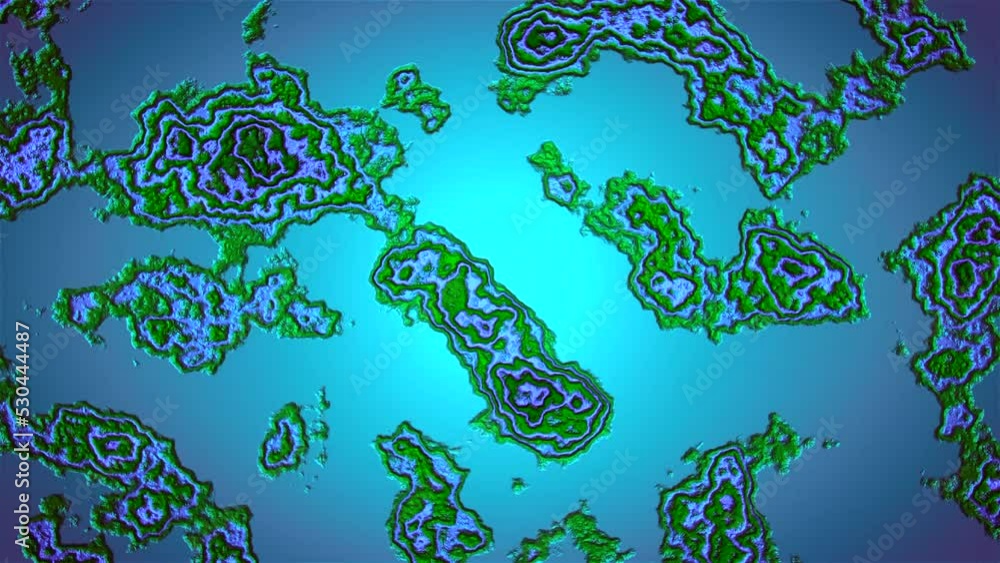Poster a realistic animation imitating a view through a microscope, with many microbes moving on a blue bac