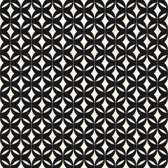 Black and white vector geometric seamless pattern. Abstract monochrome texture with grid, mesh, lattice, curved shapes. Stylish modern geometrical background. Repeat decorative design for cover, print