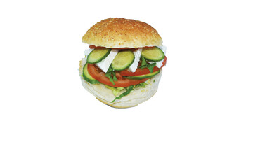 sandwich with cheese, tomato, cucumber, lettuce