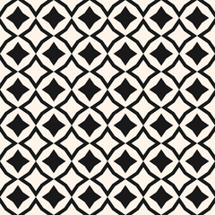 Vector abstract diamond seamless pattern. Stylish black and white background. Simple geometric ornament with floral silhouettes, stars, rhombuses. Modern monochrome texture. Repeat decorative design