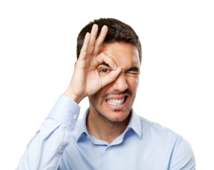 Portrait of a young man gesturing and smiling