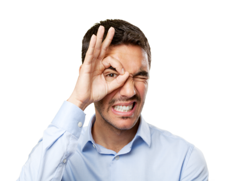 Portrait of a young man gesturing and smiling