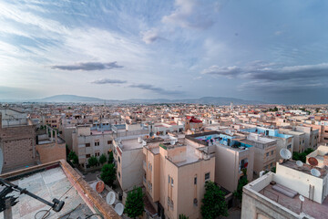 Aerial view over a residential neighborhood in Morocco
