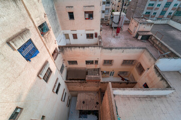 Aerial view over a residential neighborhood in Morocco