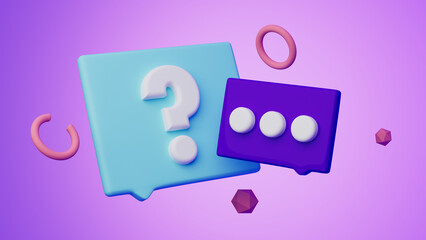 3d illustration of blue and purple floating conversations on purple background, for social media or pqr theme use