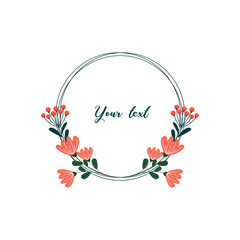 Hand-painted floral frame. Frame circle flower. Wedding or invitation flower concept