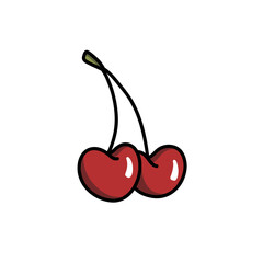 cherry doodle icon, vector color line illustration