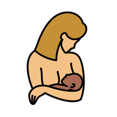 breastfeeding doodle icon, vector color line illustration