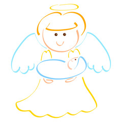 angel holding a sweet baby Jesus wrapped in swaddling clothes