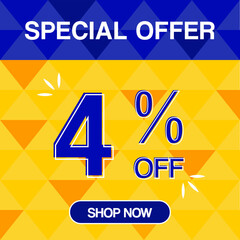 Naklejka premium 4% percent discoint special offer tag oranje and blue background shop now 