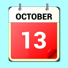 October 13 .Calendar icon.Vector illustration,flat style.Date,day of.