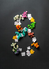 number eight made of flowers as a symbol of the 8th of march, the international women's day