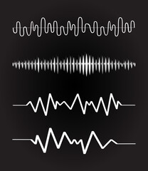 Sound audio wave vector. Icon set isolated on black background. Abstract sound waves for voice design, music background, radio logo and icon. Creative music audio concept. Soundwave vector