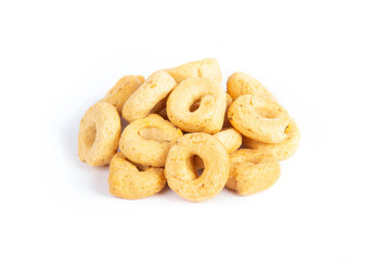 Tarallini or Taralli an Italian Snack Ring or Cracker Isolated on White in a Heap or Pile