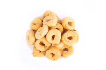 Tarallini or Taralli an Italian Snack Ring or Cracker Isolated on White in a Flat Lay or Top Down...