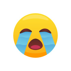 Emoticon of a loudly crying face with streams of heavy tears.