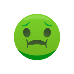 Nauseous face emoticon with green face holding back vomit emoticon.