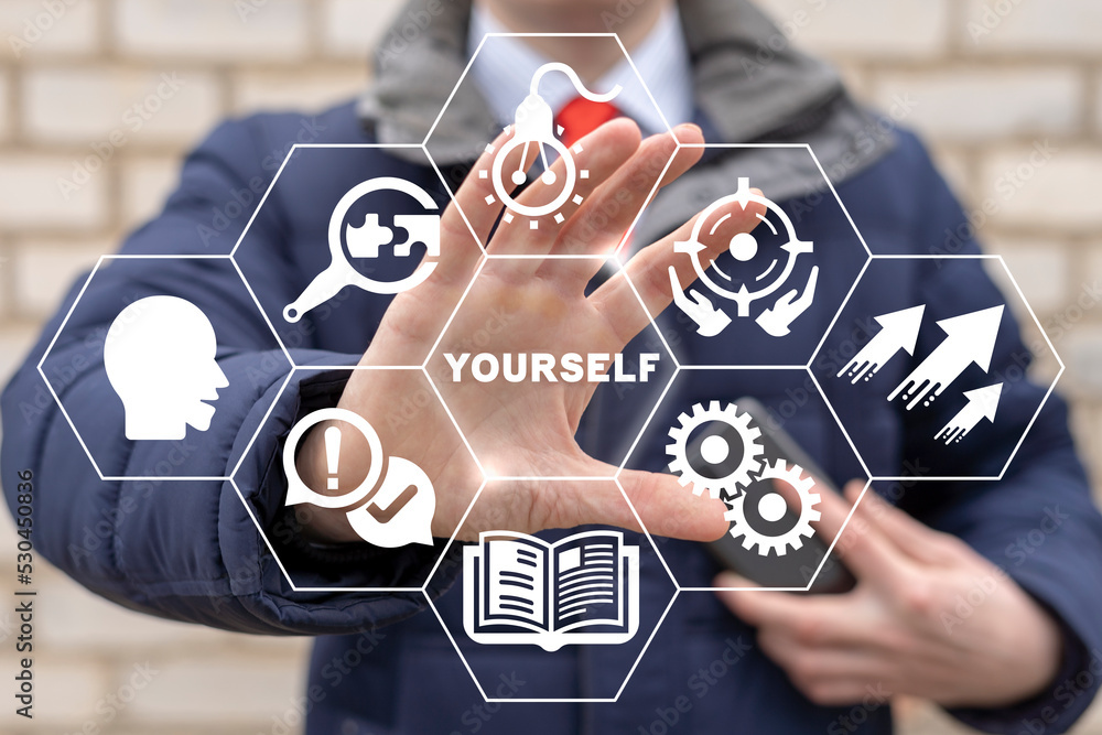 Poster concept of yourself. hard, soft skills, ability, upgrade always learning from experience and improvi