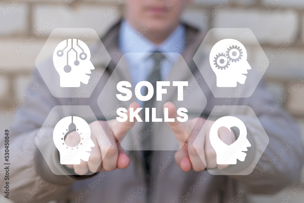 Aufkleber concept of soft skills, ability, upgrade always learning from experience and improving yourself, gro