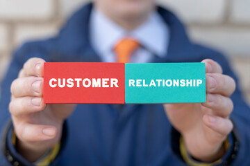 Concept of customer relationship service. CRM Business Support Client Strategy.