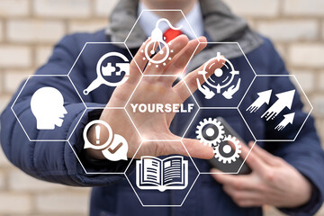 Concept of yourself. Hard, soft skills, ability, upgrade always learning from experience and...