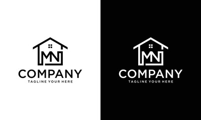 mn logo concept real estate architecture building logo design house logo home construction company logo realty rent logo symbol icon template vector, on a black and white background.