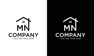 mn logo concept real estate architecture building logo design house logo home construction company logo realty rent logo symbol icon template vector, on a black and white background.