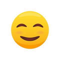Cute smiling emoticon. Happy face with flushed cheeks. Vector illustration