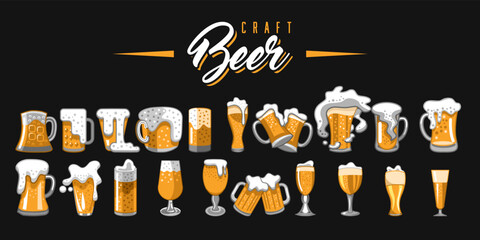 Beer mug set collection graphic clipart design - obrazy, fototapety, plakaty