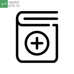 Add book icon. Creating new folder. cover dictionary with plus symbol for add literature data file. bookshelf sign for website and app logo. Vector illustration. Design on white background. EPS 10