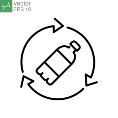 Plastic bottle recycle icon. Reusable bottle. Recycling Disposal and trash conservation concept for eco and green eco lifestyle. Line style. Vector illustration. Design on white background. EPS 10