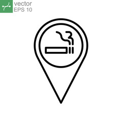 Map pin icon smoking area marker. Symbol of the smoking zone in the map apps. Cigarette shop or Vape store direction. Tobacco pointer in GPS. Vector illustration. Design on white background. EPS 10