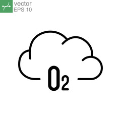 o2 cloud oxygen icon. Chemistry molecules of oxygen gas emission in cloudscape as atmosphere symbol for greenhouse concept, air breath material. Vector illustration. Design on white background. EPS 10