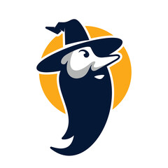 witch head logo with long hat and long beard