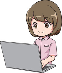 PC作業をする看護師