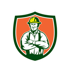Electrician Arms Crossed Shield Retro