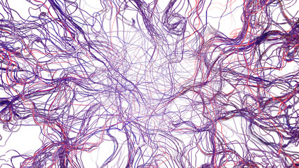 Synapse, brain connections. Medical illustration under a microscope. Neurons and veins, 3d rendering. Neural connections, isolated on a white background
