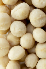Macadamia. Close-up of a pile of nuts.