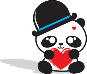 Hand drawn of Cute panda with heart icon