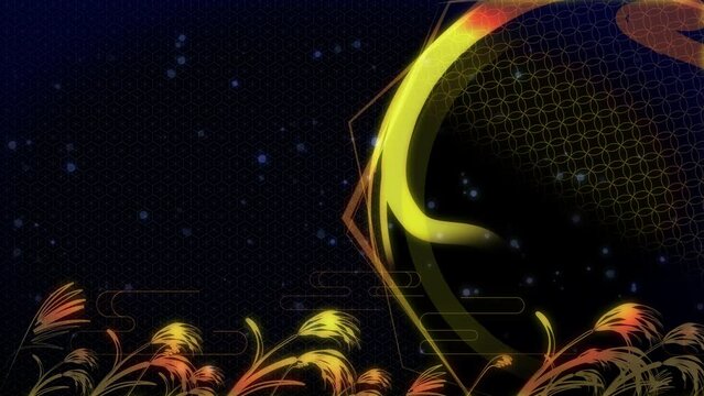 満月とススキの風景アニメーション 中秋の名月 輝く日本の伝統的な模様の背景