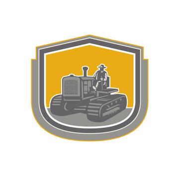 recommend clip art: Farmer Driving Tractor Plowing Farm Shield Retro