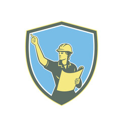 Female Construction Worker Engineer Shield Retro