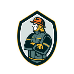 Fireman Firefighter Arms Folded Shield Retro