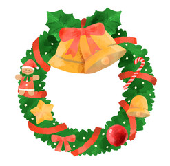 クリスマスリースのイラスト　手描き水彩風