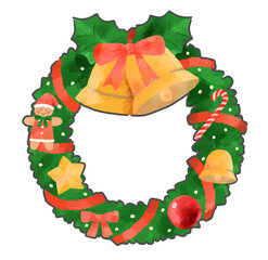 クリスマスリースのイラスト　手描き水彩風